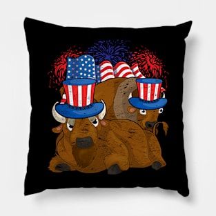 American Bison Buffalo Animal Lover 4th Of July USA Pillow