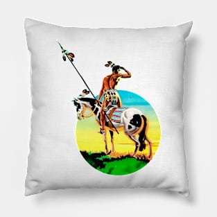 American Indian Horseback Looking At The Horizon Western Cowboy Vintage Retro Comic Pillow