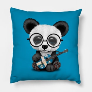 Baby Panda Playing Quebec Flag Guitar Pillow