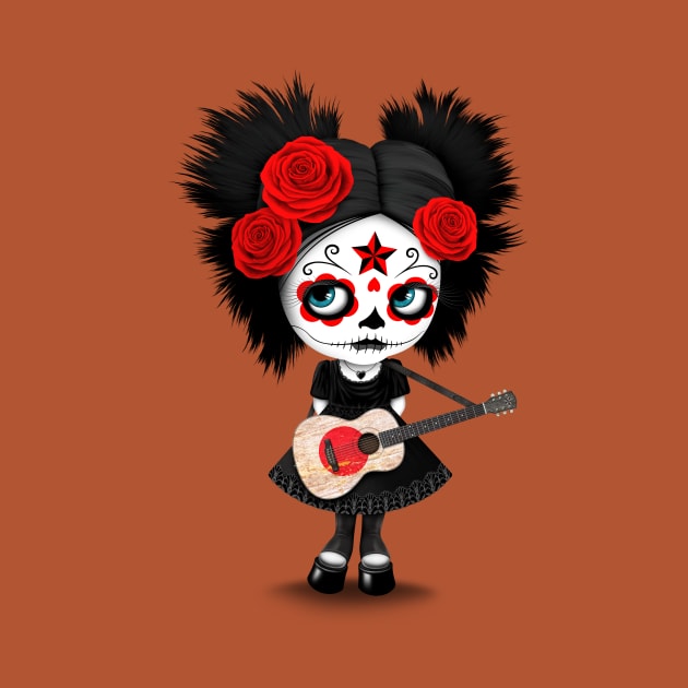 Sugar Skull Girl Playing Japanese Flag Guitar by jeffbartels