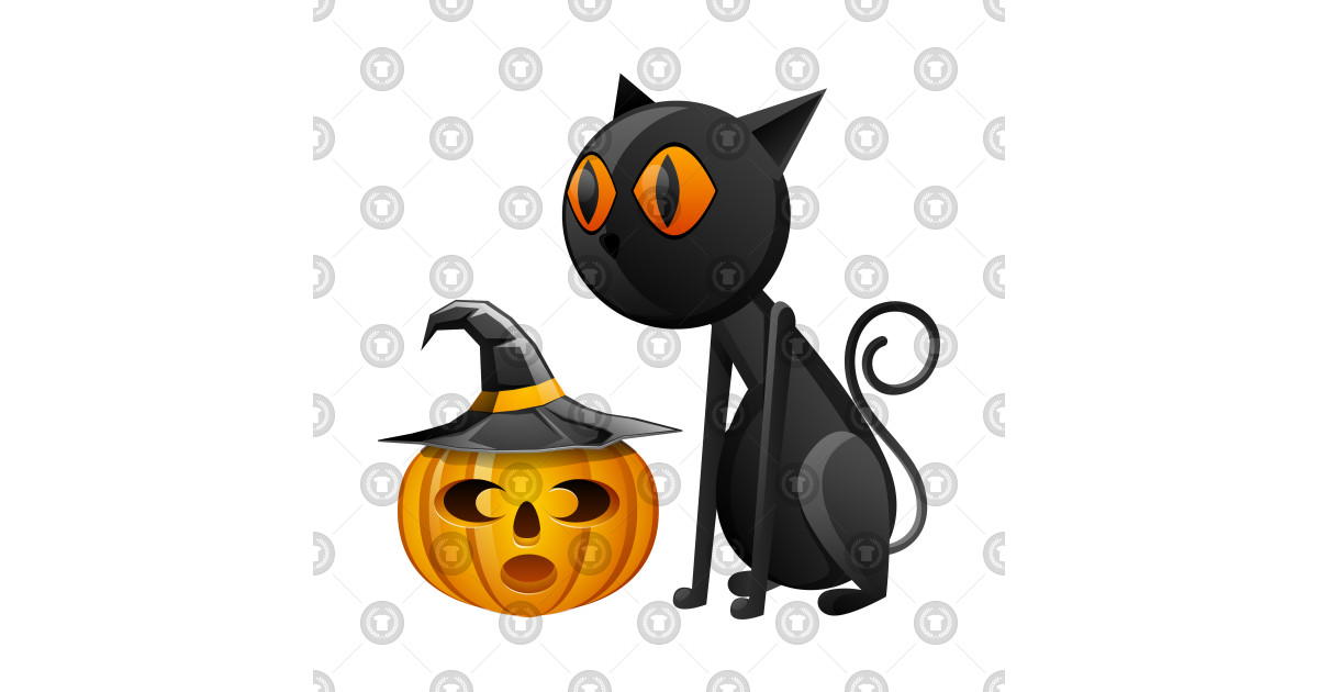 Cute Black Cat Jack O Lantern Witch Hat Halloween Gift Black Cat