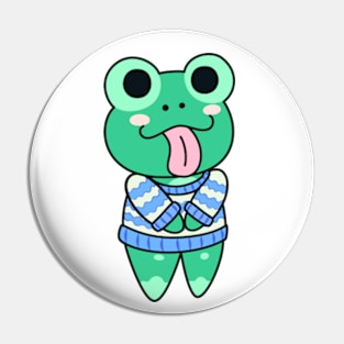 Chibi Frog Critter - Blue & White Sweater Pin