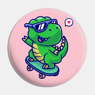 Cute Dino Playing Skateboard Cartoon Pin