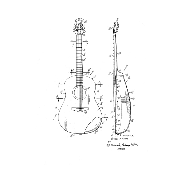 Guitar Vintage Patent Hand Drawing by TheYoungDesigns