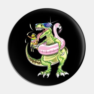 Summersaurus  Dinosaur Vacation Flamingo Pool Float and icecream Pin