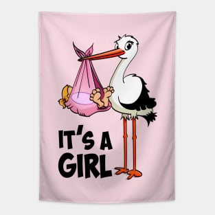 It’s a girl “The pink stork and the baby girl” Tapestry