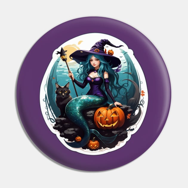 Mermaid Wizard and Cat Pin by MGRCLimon