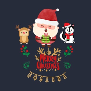 Little Santa With Pet Merry Christmas | Christmas T-Shirt