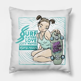 Surf skaters love city waves Pillow