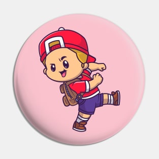 Cute Boy Going To School Cartoon Pin