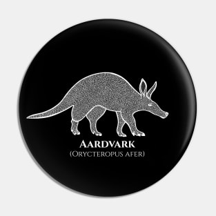 Aardvark with Common and Latin Names - black and white animal design Pin