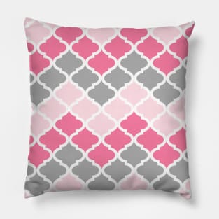 Fuchsia Hot Pink Grey Quatrefoil Chevron Pattern Pillow