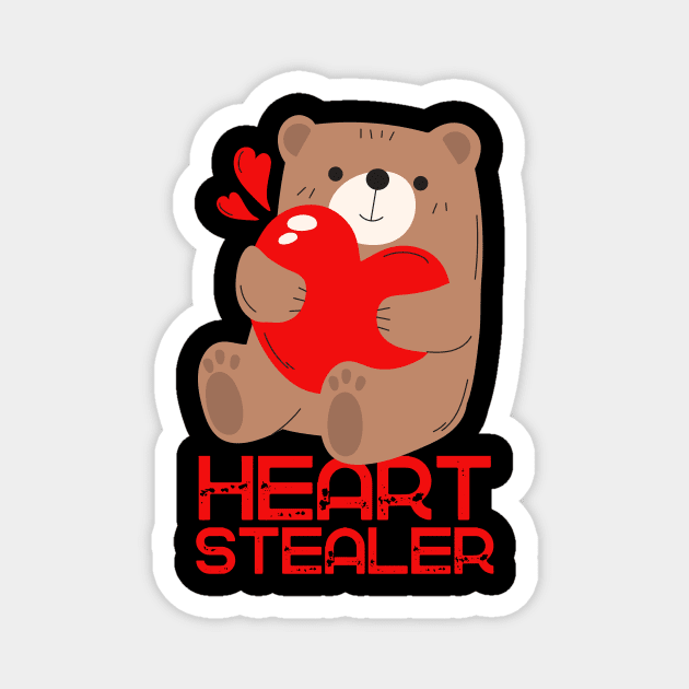 Hearts Stealing Stealer Adorable Bear Valentine's Day Magnet by The WYLD Tribe