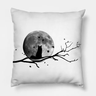 Cat silhouette on full moon (black) - Cats lover - Animals lover - Catshirt - Vegan - Gift idea Pillow