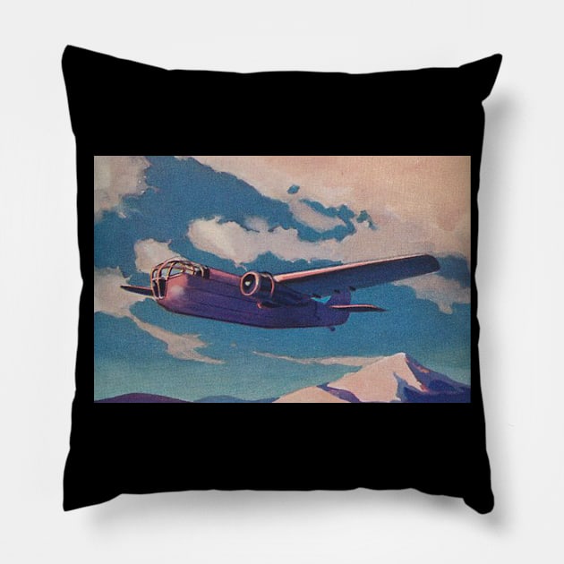 Aviator Old Style Lithograph print Pillow by Rivenfalls