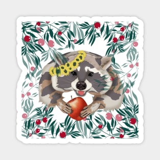 Raccoon with an apple in the paws Magnet