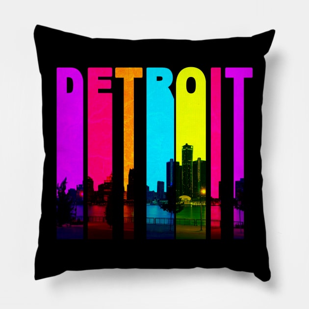 Retro Detroit Michigan Cityscape Skyline Pillow by phughes1980