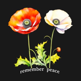 Watercolor Memorial Day Peace Red & White Poppies T-Shirt