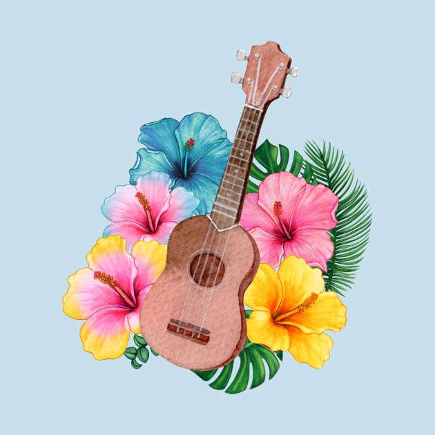 Watercolor Ukulele Hibiscus by soulfulprintss8