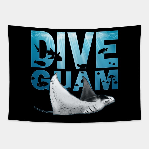 Giant Manta Ray Guam Diving Tapestry by NicGrayTees