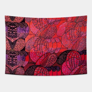 ABSTRACT FLORAL SWIRLS IN RED BLUE BLACK Art Nouveau Tapestry