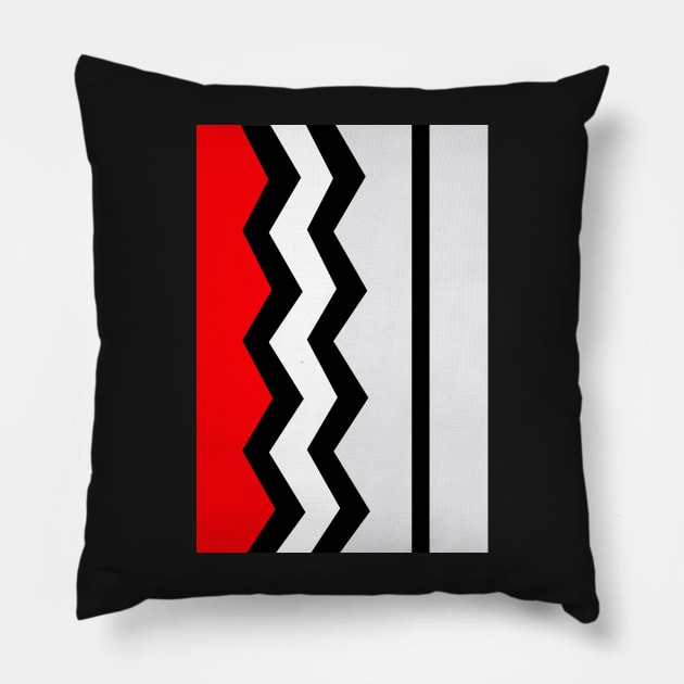 Abstract, geometric, zigzag, strips - red, black and white. Pillow by kerens