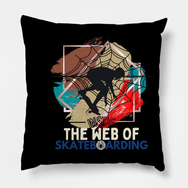 Trapped Inside the Web of Skateboarding Cream/Dark Pillow by wakumi style