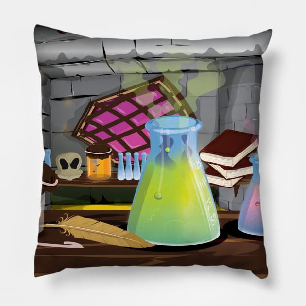 Cartoon Science Lab Pillow by nickemporium1