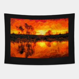 Red sunset on the coast Van Gogh Monet Cézanne Tapestry