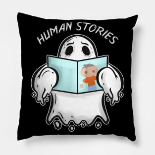 Ghost Reading Book About Human Stories Halloween Pillow