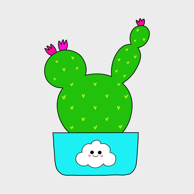 Cute Cactus Design #132: Cute Cactus With Flowers In Cloud 9 Pot by DreamCactus