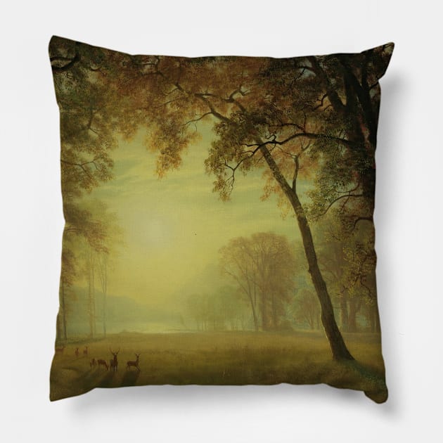 Deer in a Clearing, Yosemite by Albert Bierstadt Pillow by Classic Art Stall