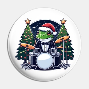 Drummer Frog Christmas Pin