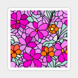 Pink and orange Flower Abstract Art - Stained Glass Magnet