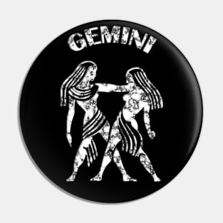 Gemini Astrology Zodiac Sign - Gemini the Twins Birthday Or Christmas Gift - Black and White Marble Symbol Pin