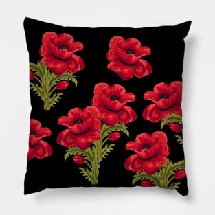 Floral Red Roses Green Leafs Floral Patterned Pillow
