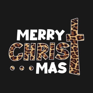 Merry Christmas Cross Leopard Print Christian Xmas Holiday T-Shirt