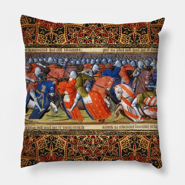 LANCELOT OF THE LAKE IN THE TOURNAMENT OF CAMELOT Arthurian Legends Medieval Miniature Pillow by BulganLumini