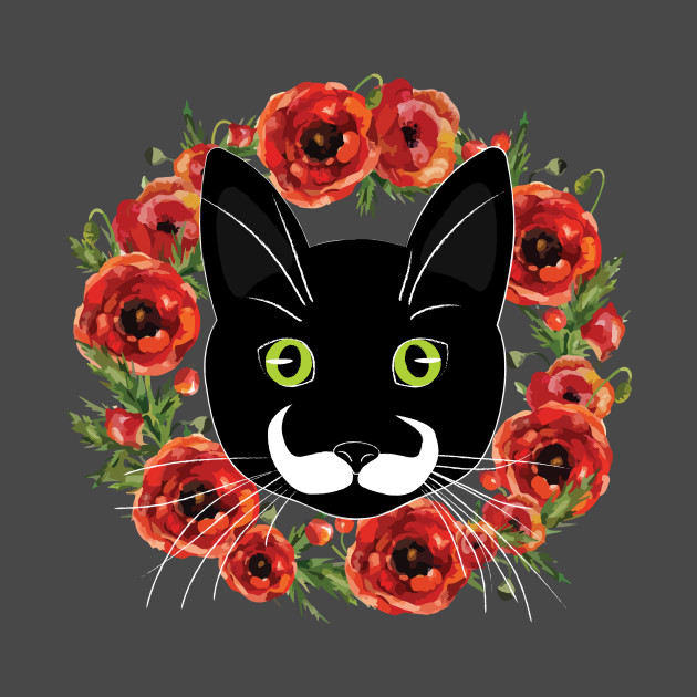 Mustache Cat with Flowers by EMthatwonders