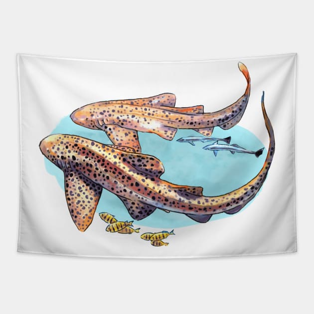 Leopard shark SCUBA Tapestry by LekPanda