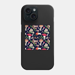 Woodland Mushrooms with Dark Blue Background Phone Case