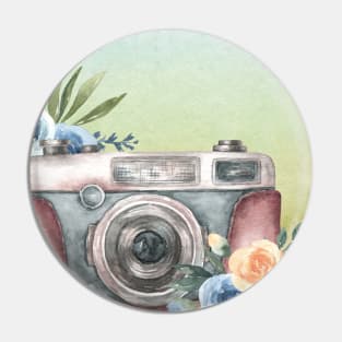 Watercolor Floral Vintage Camera Pin