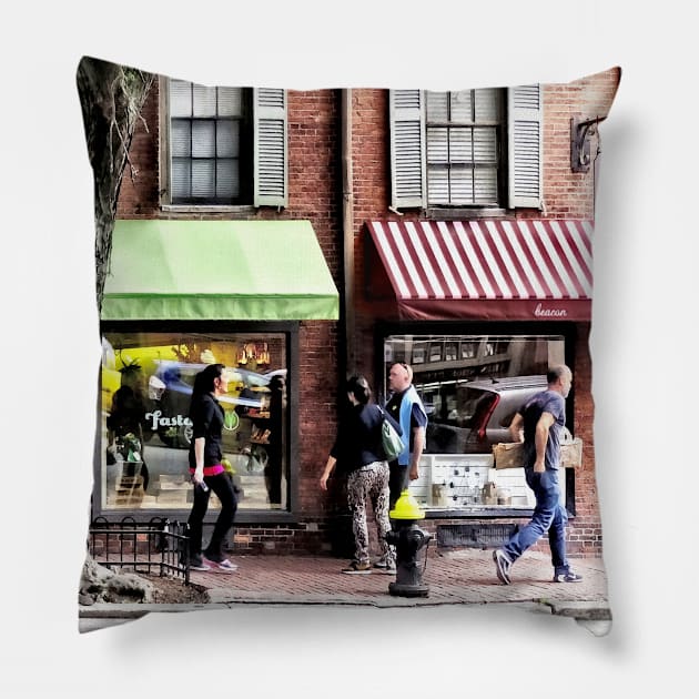 Boston MA - Street With Candy Store and Bakery Pillow by SusanSavad