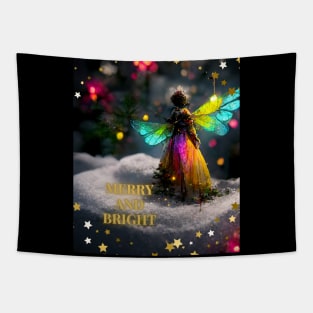 Colorful Christmas Fairy on A Winter Snowy Night Tapestry