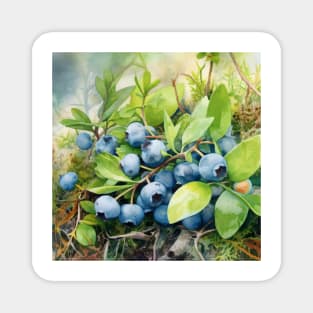 Wild Blueberries in a Forest Watercolor Magnet