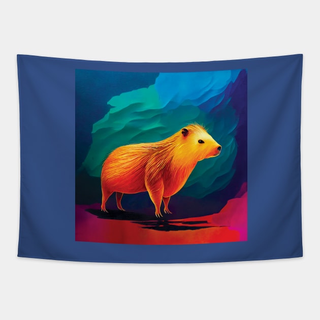 Colourful capybara painting Tapestry by Geminiartstudio