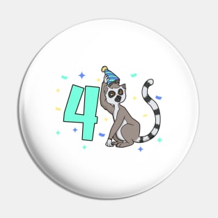 I am 4 with lemur - kids birthday 4 years old Pin