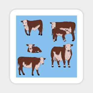 Hereford Cattle Pattern Blue Magnet