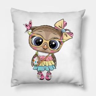 Cute fashion owl in a dress Pillow