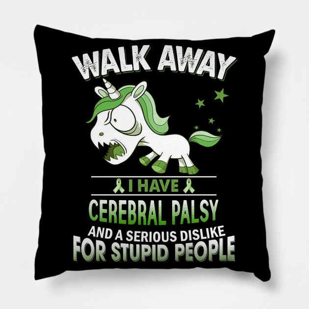 funny cerebral palsy grumpy unicorn warrior Pillow by TeesCircle